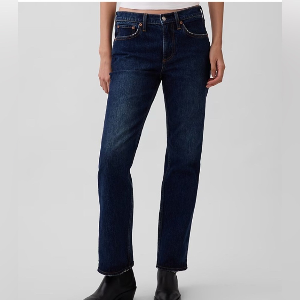 GAP - NEW - Girlfriend Mid Rise Dark Blue Straight Leg Women's Jeans